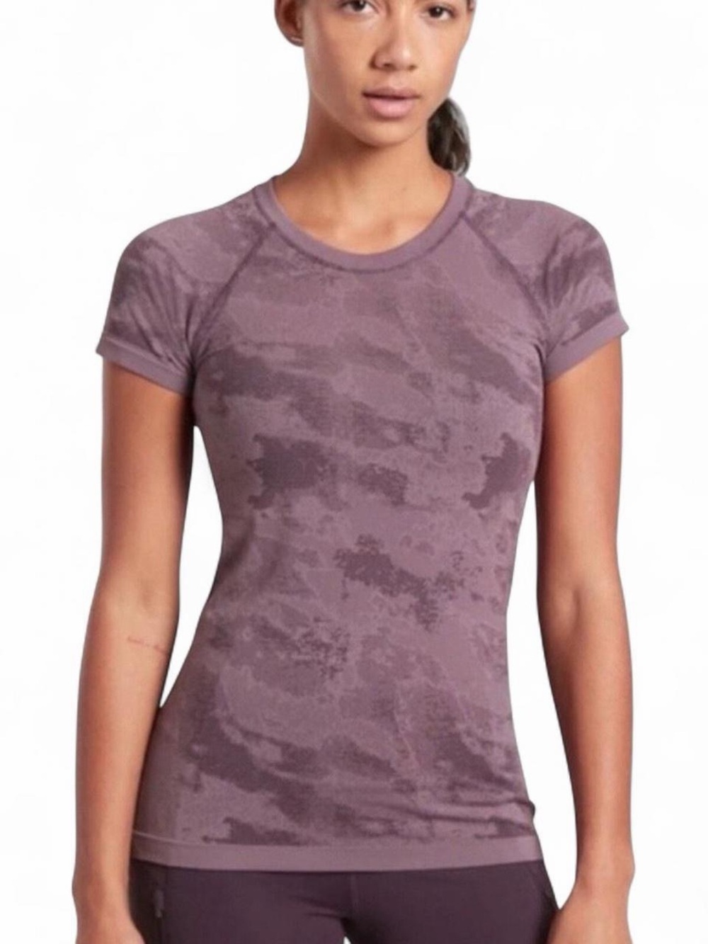Athleta purple camo short sleeve athletic shirt